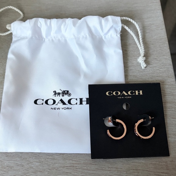 Coach Rose Gold Signature Huggie Earrings - Picture 4 of 4